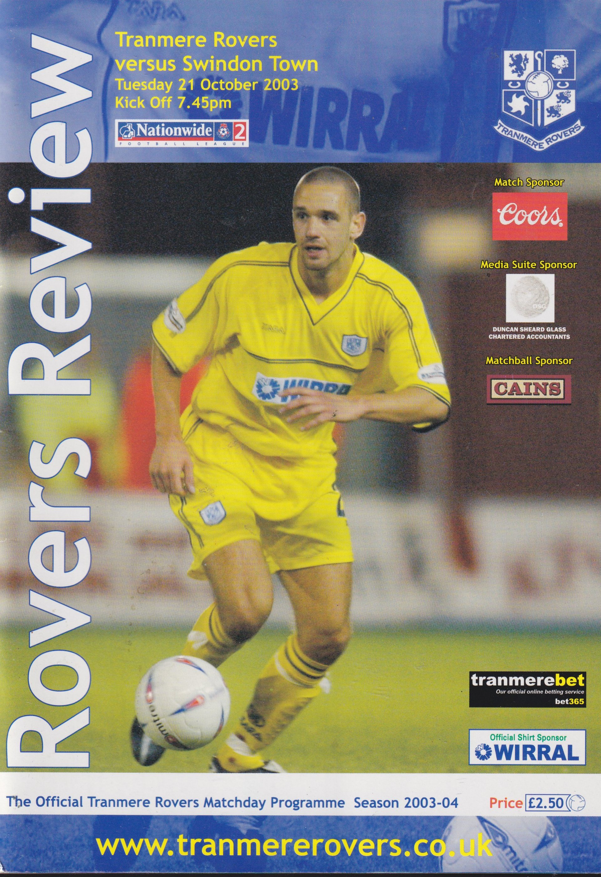 Tranmere Rovers v Swindon Town match programme